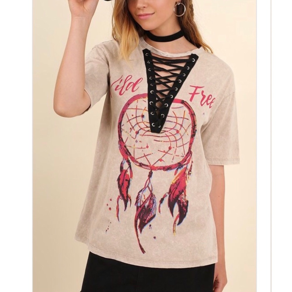 Umgee Wild Free Shirt lace up dream catcher